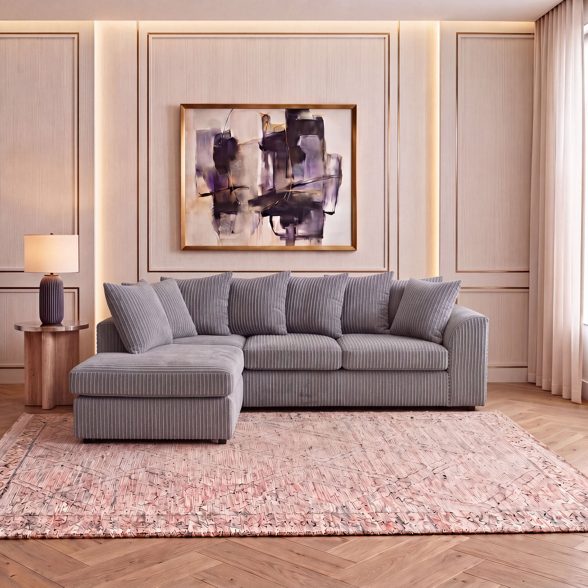 Jumbo Cord Fabric L Shape Scatter Back Sofa