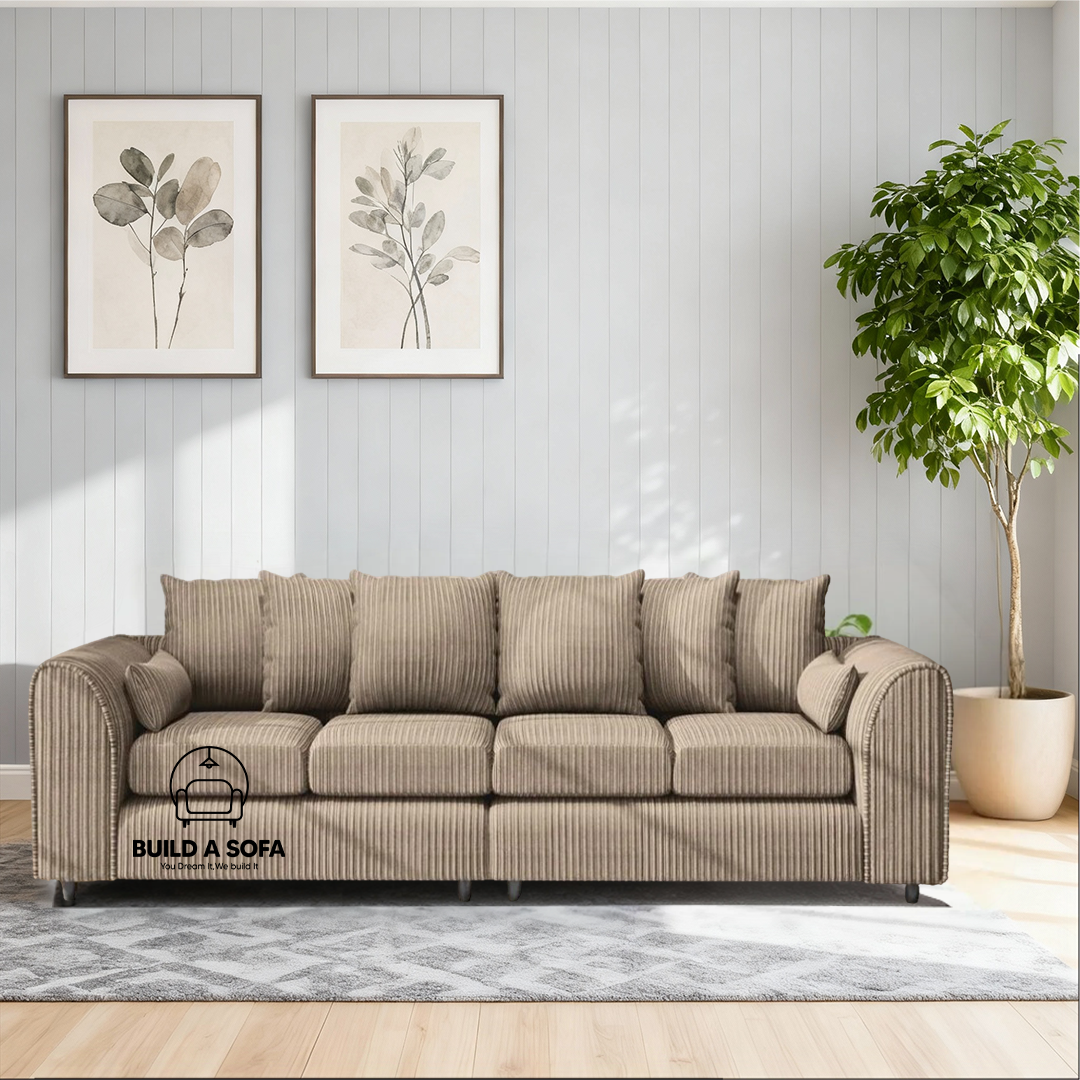Jumbo Cord Fabric 4 Seater Scatter Back Sofa