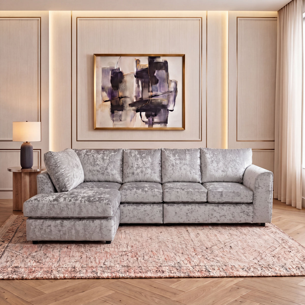 Crushed Velvet Full Back XL L Shape Sofa