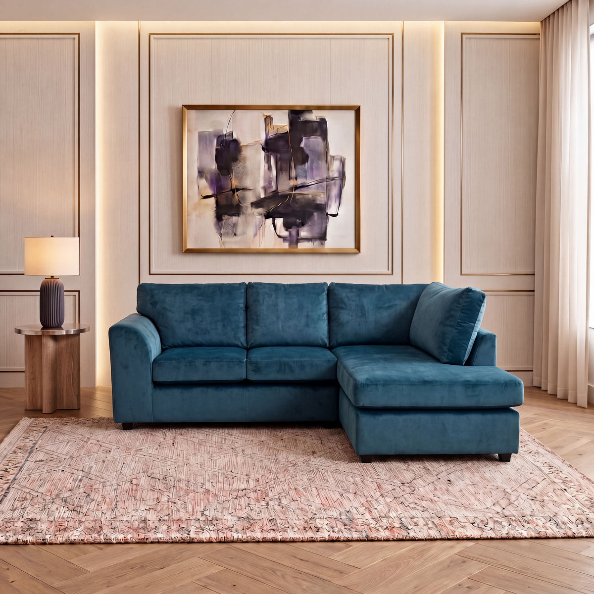 Plush Velvet Full Back L Shape Sofa