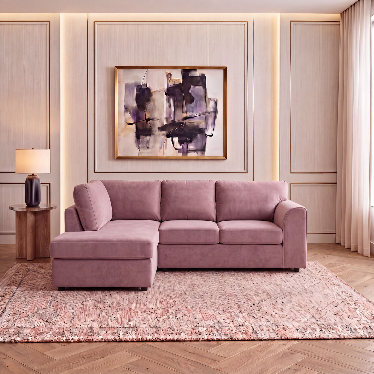 Plush Velvet Full Back L Shape Sofa