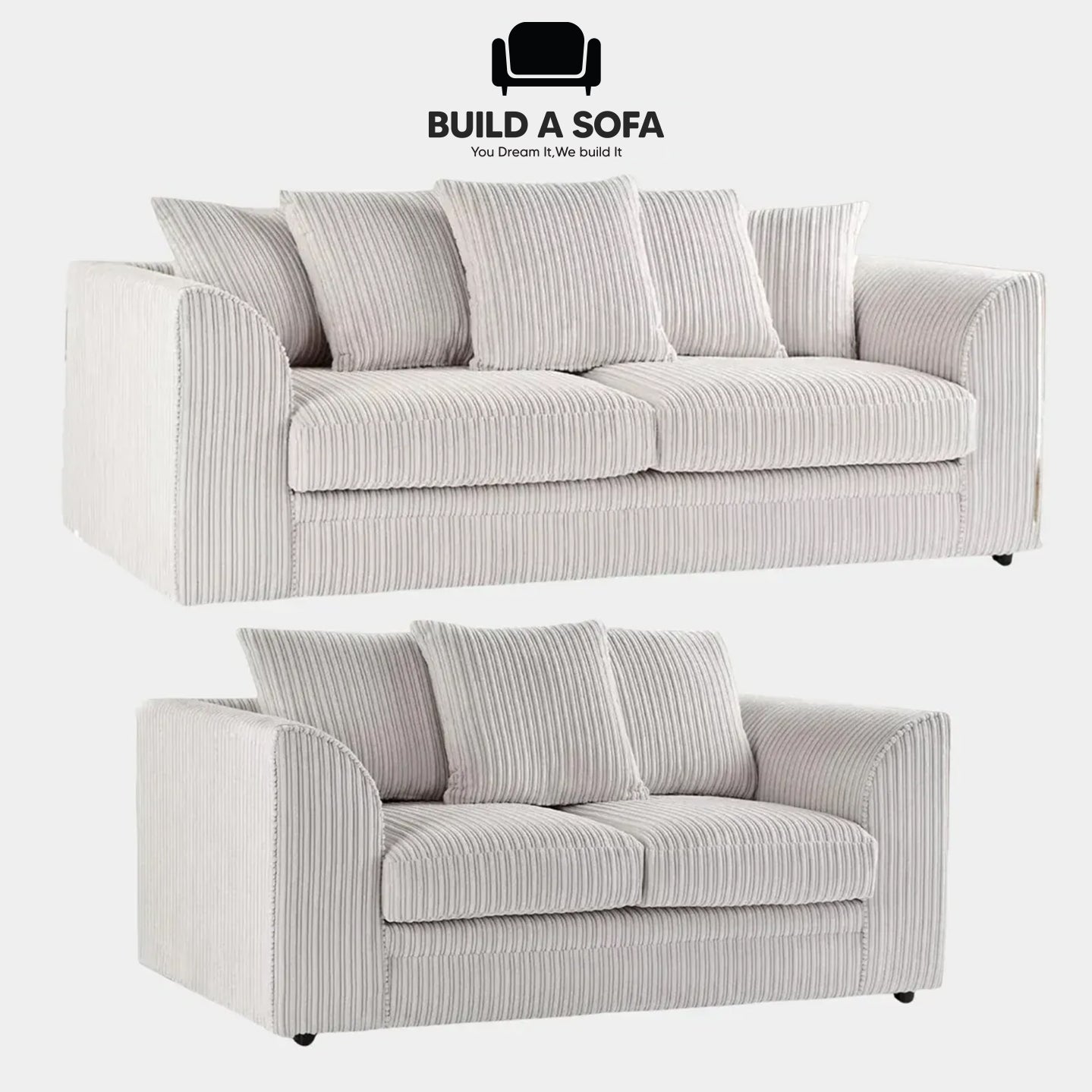 Luxury Jumbo Cord Fabric Scatter Back Sofa Set