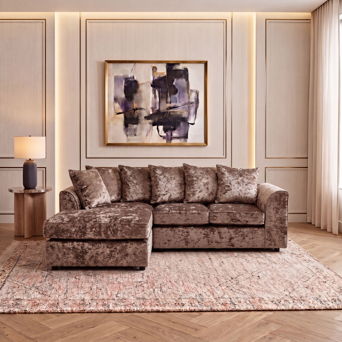 Crushed Velvet Scatter Back L Shape Sofa