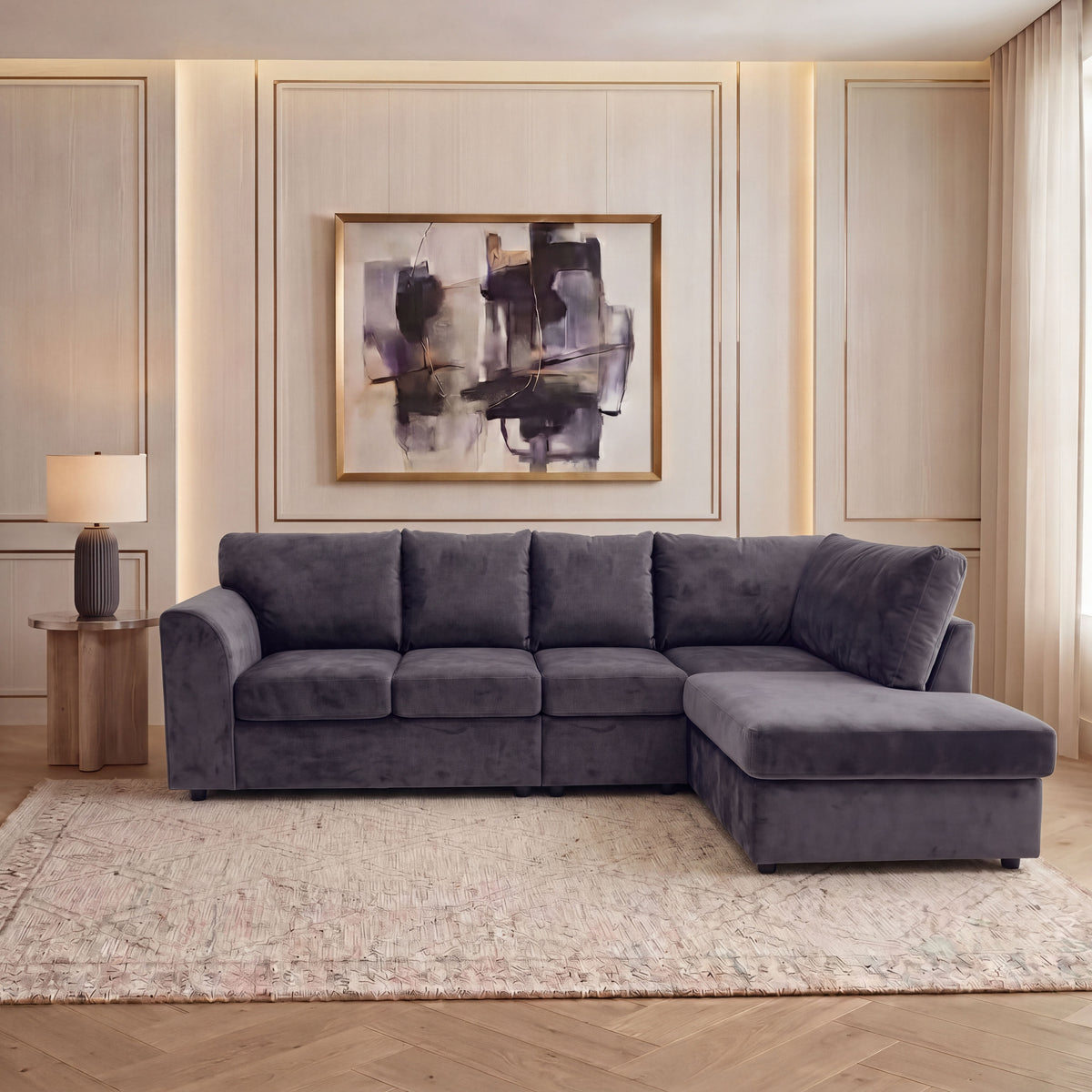 Plush Velvet Full Back XL L Shape Sofa