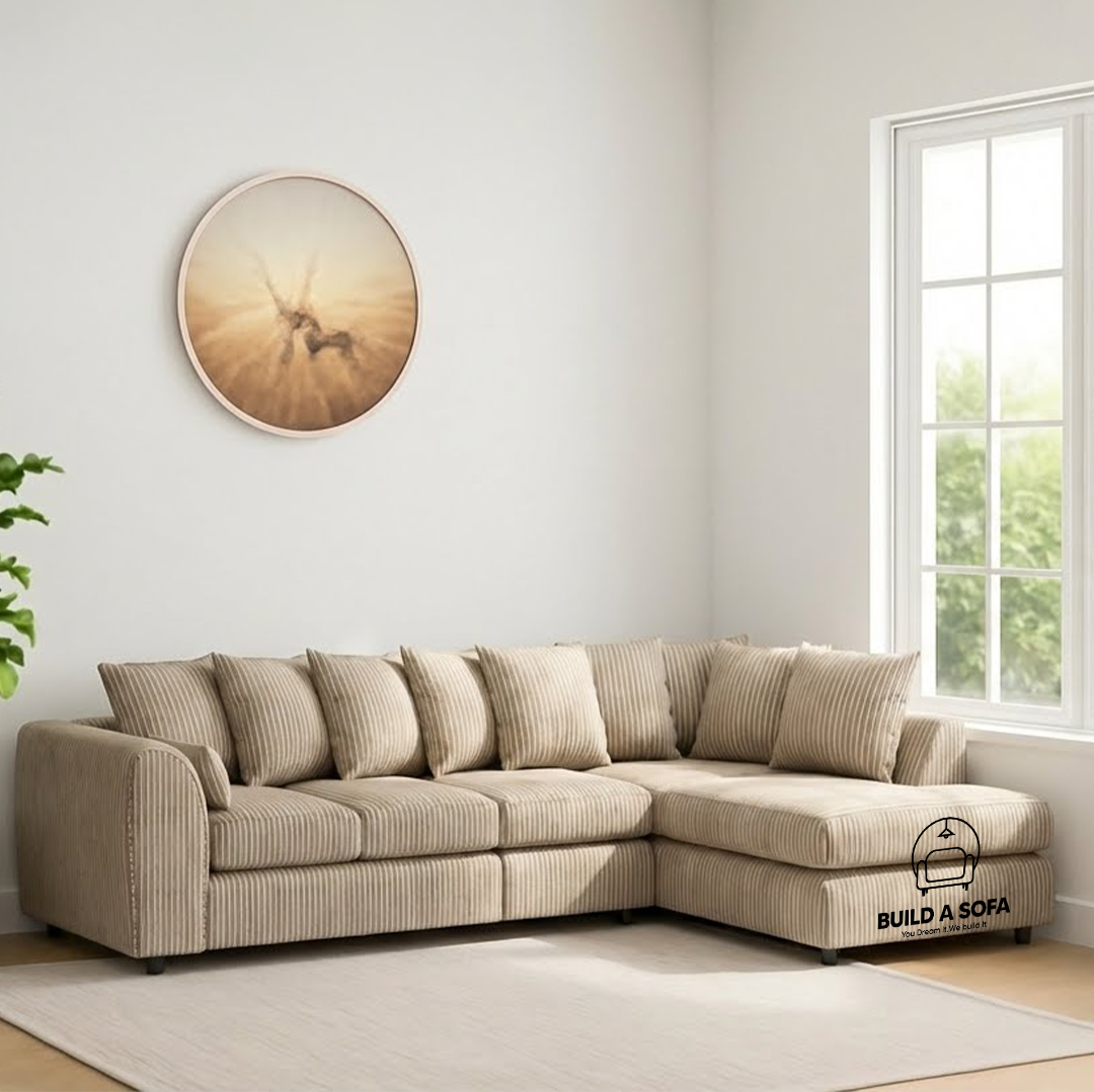 XL Jumbo Cord Fabric L Shape Scatter Back Sofa