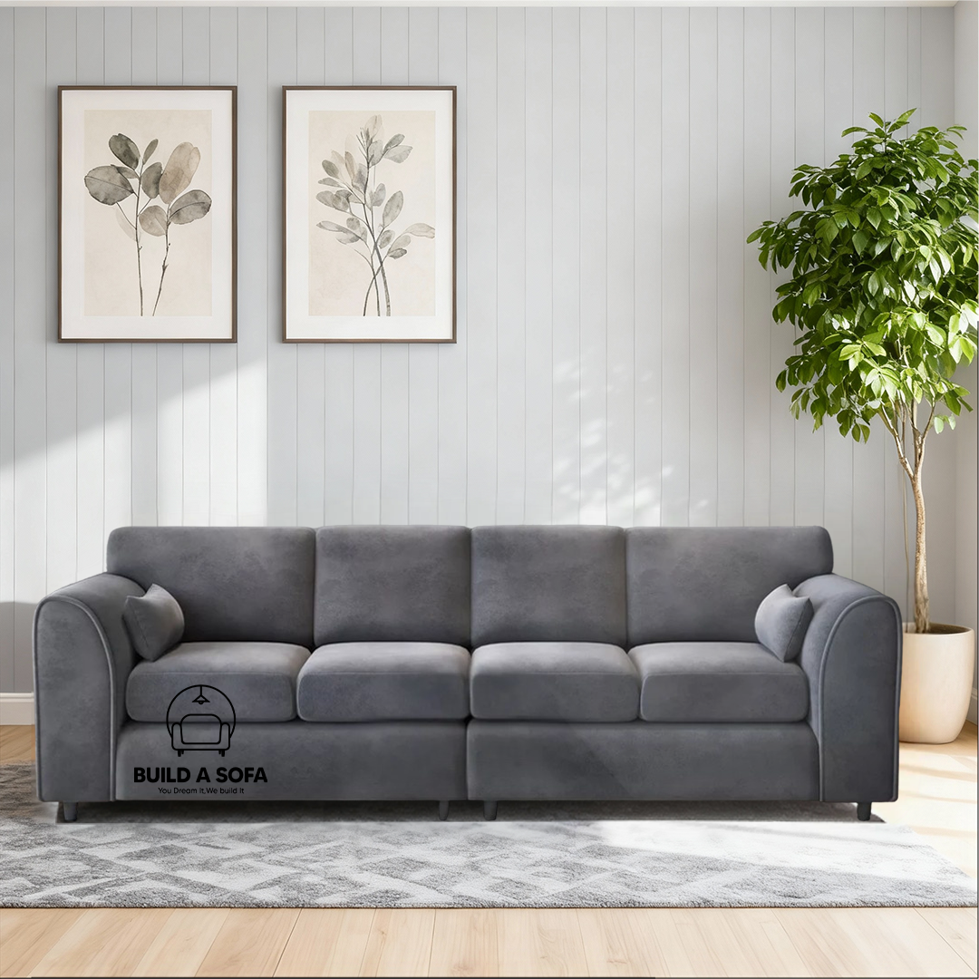 Plush Velvet 4 Seater Full Back Sofa