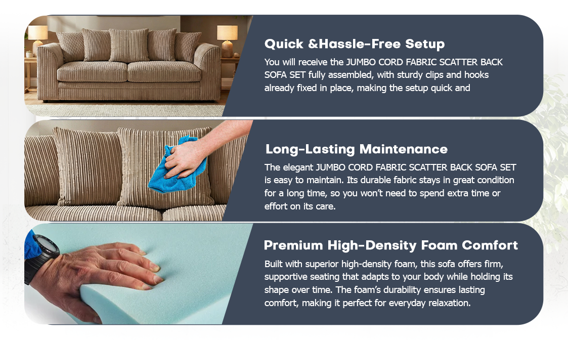 Luxury Jumbo Cord Fabric Scatter Back Sofa Set extra image 5