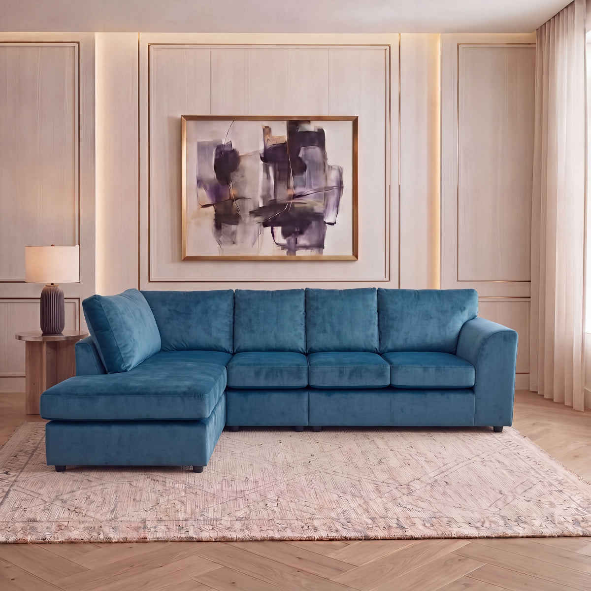 Plush Velvet Full Back XL L Shape Sofa
