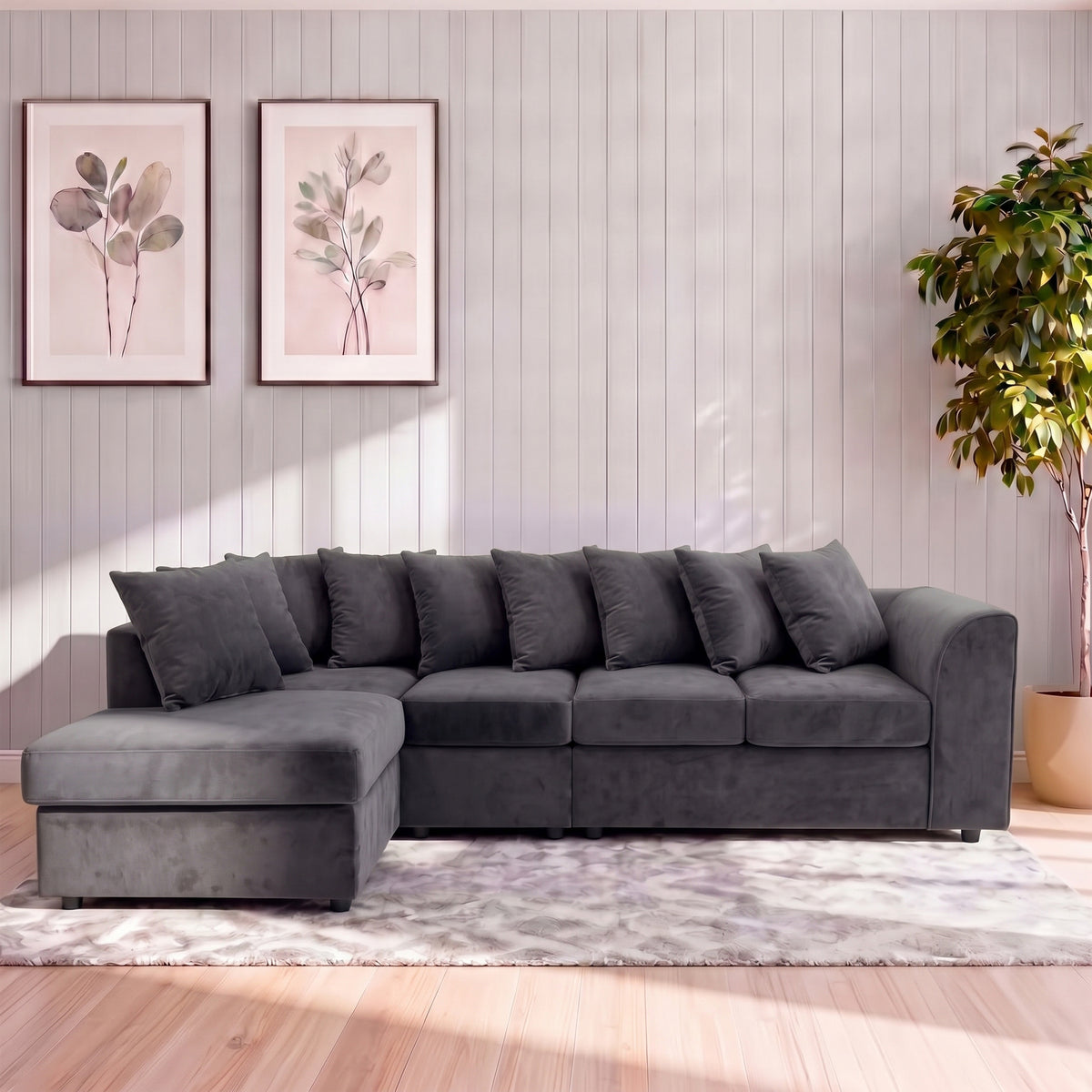 Plush Velvet Scatter Back XL L Shape Sofa