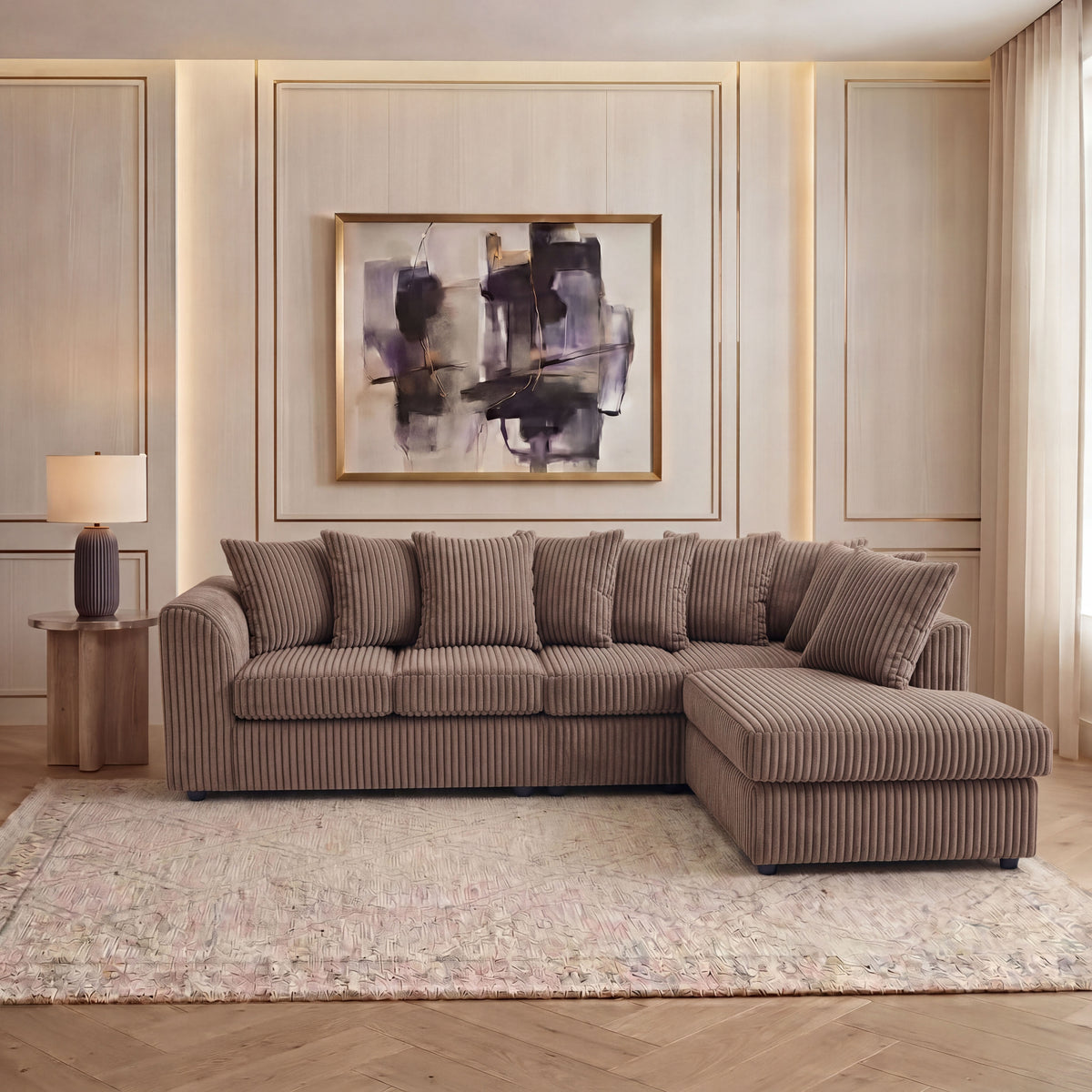 XL Jumbo Cord Fabric L Shape Scatter Back Sofa