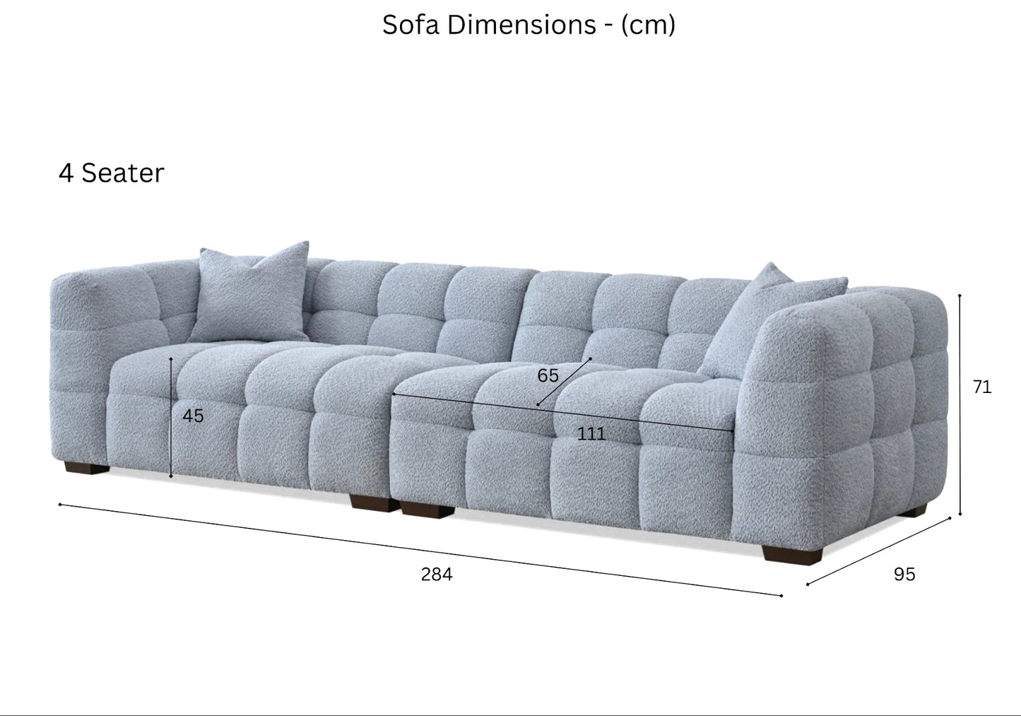 Boucle Fabric 4 Seater Scatter Back Sofa