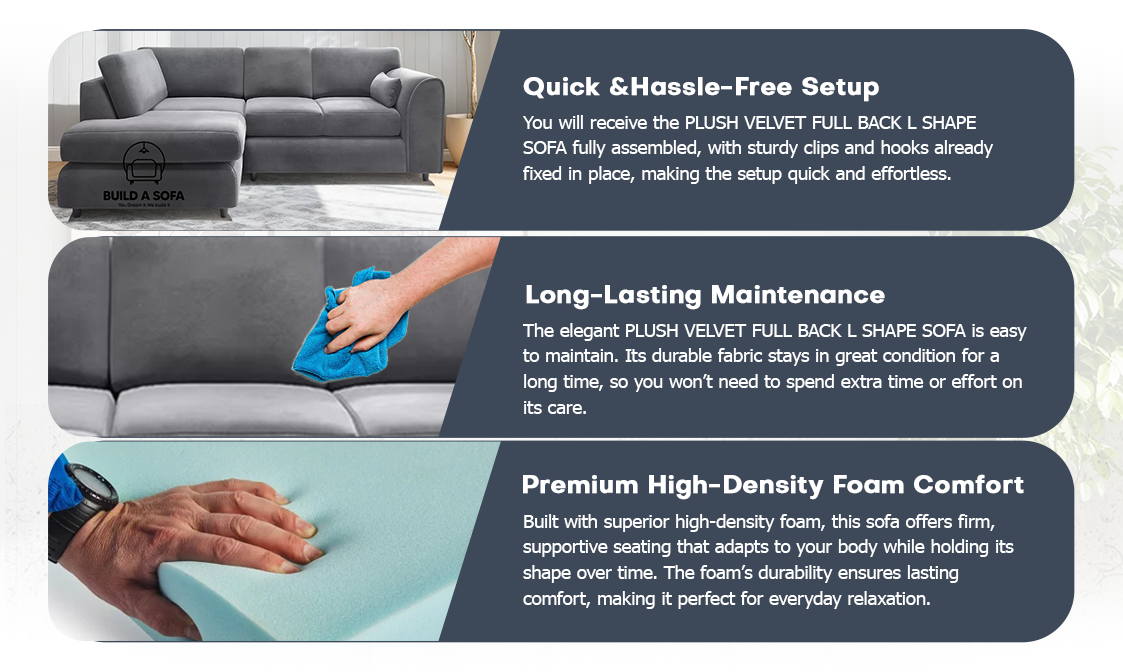 Plush Velvet Full Back L Shape Sofa extra image 6