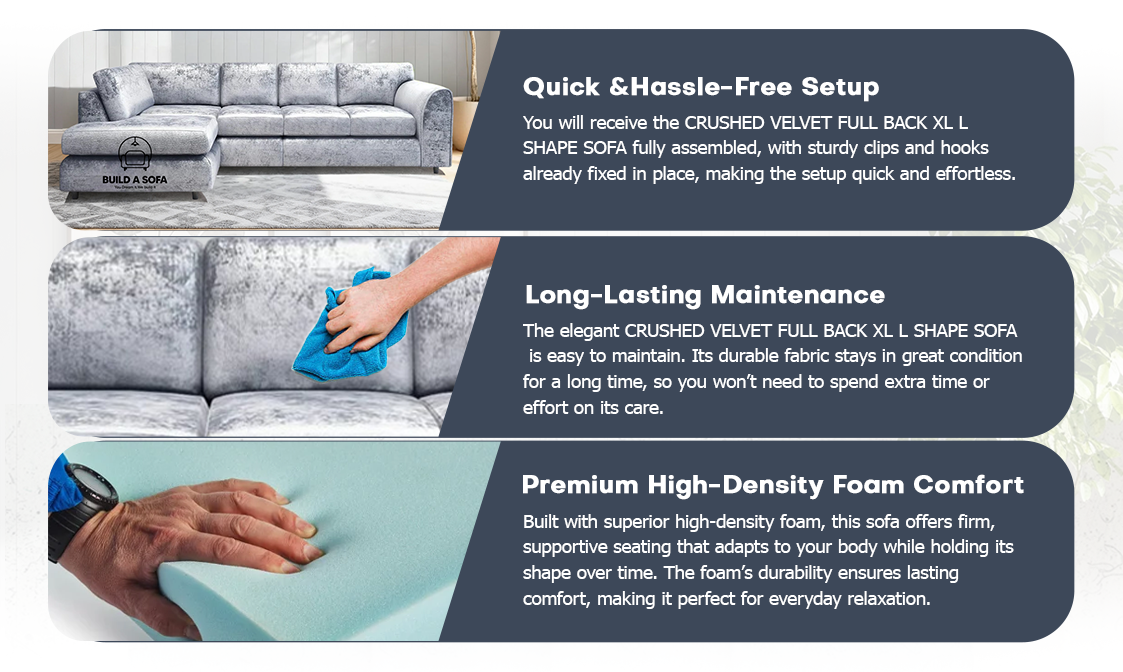 Crushed Velvet Full Back XL L Shape Sofa extra image 6