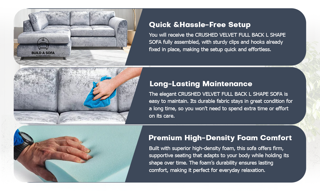 Crushed Velvet Full Back L Shape Sofa extra image 6