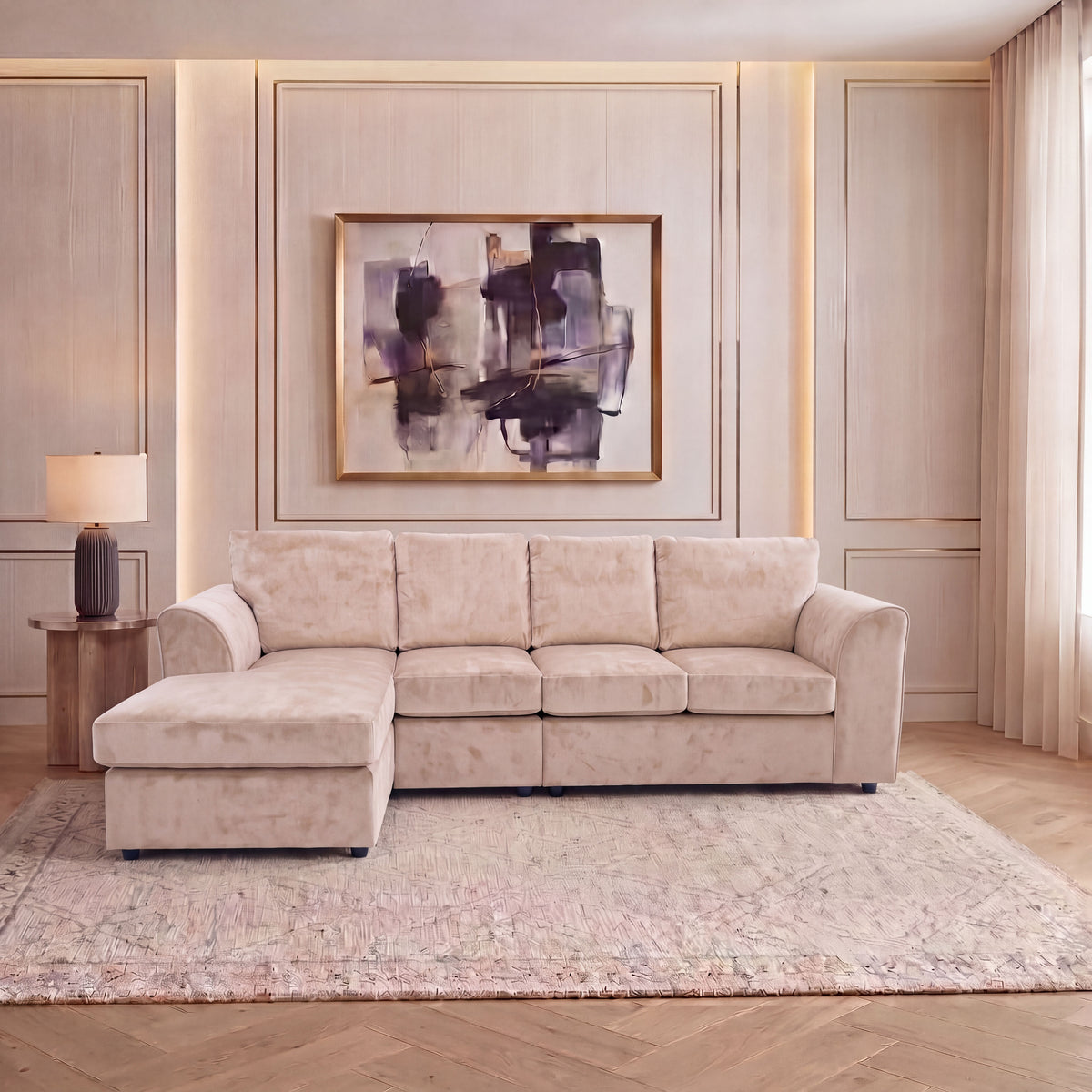 Plush Velvet Full Back XL L Shape Sofa