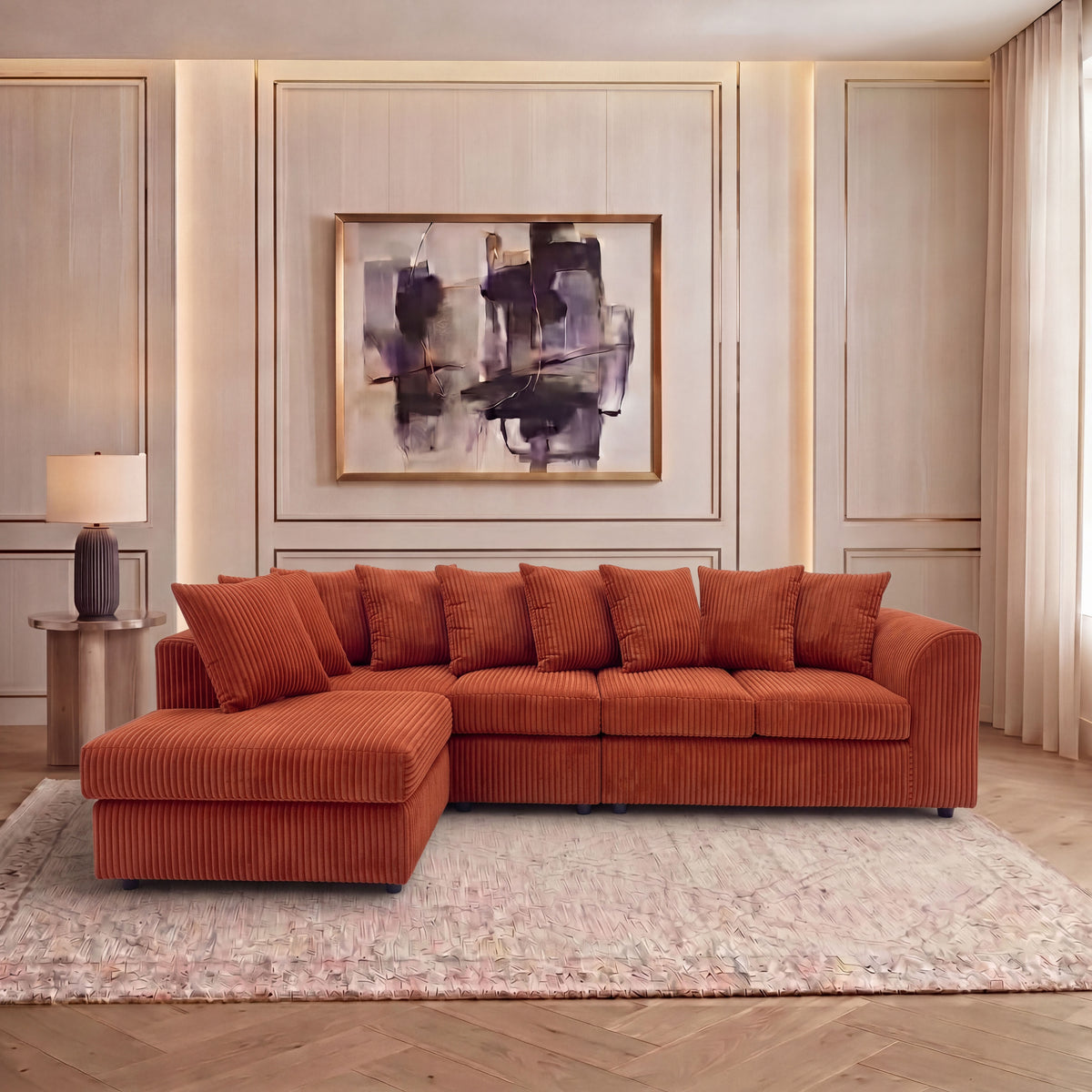 XL Jumbo Cord Fabric L Shape Scatter Back Sofa