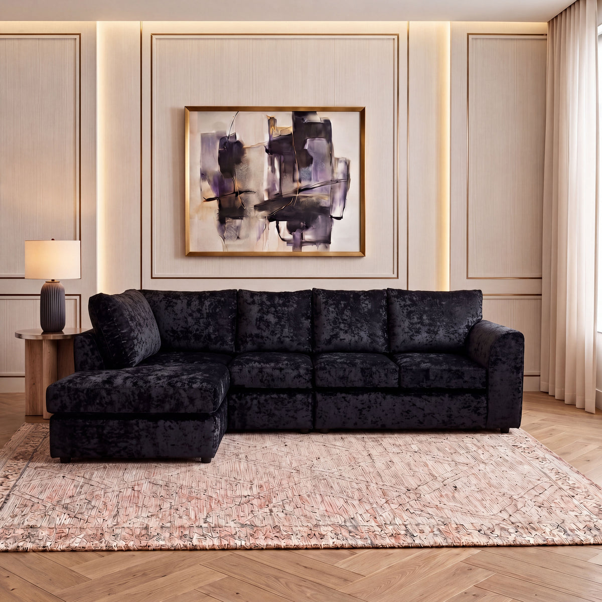 Crushed Velvet Full Back XL L Shape Sofa