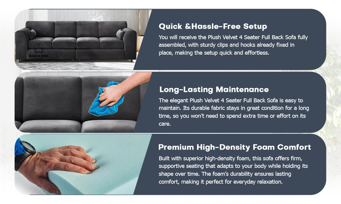 Plush Velvet 4 Seater Full Back Sofa extra image 6