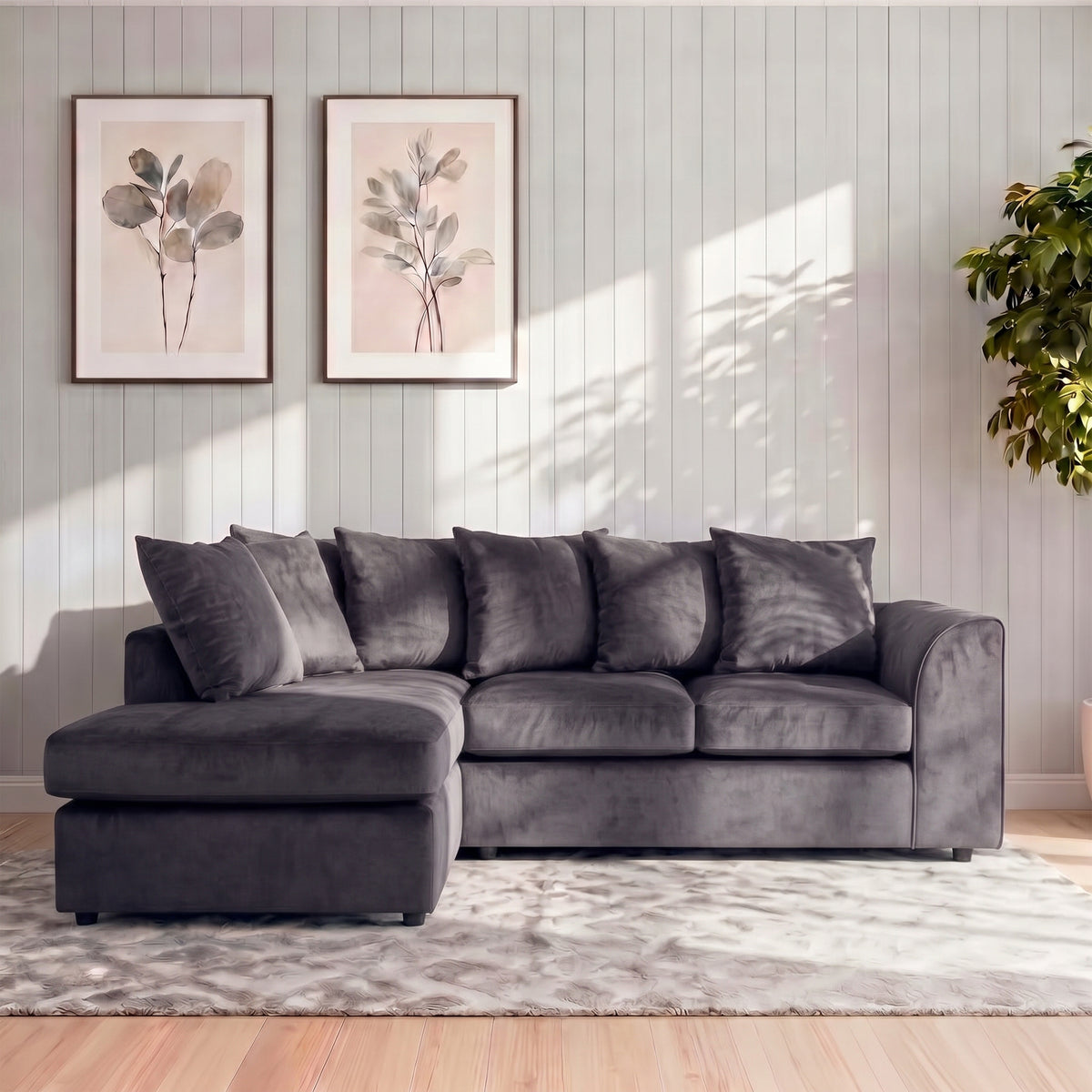 Plush Velvet Scatter Back L Shape Sofa