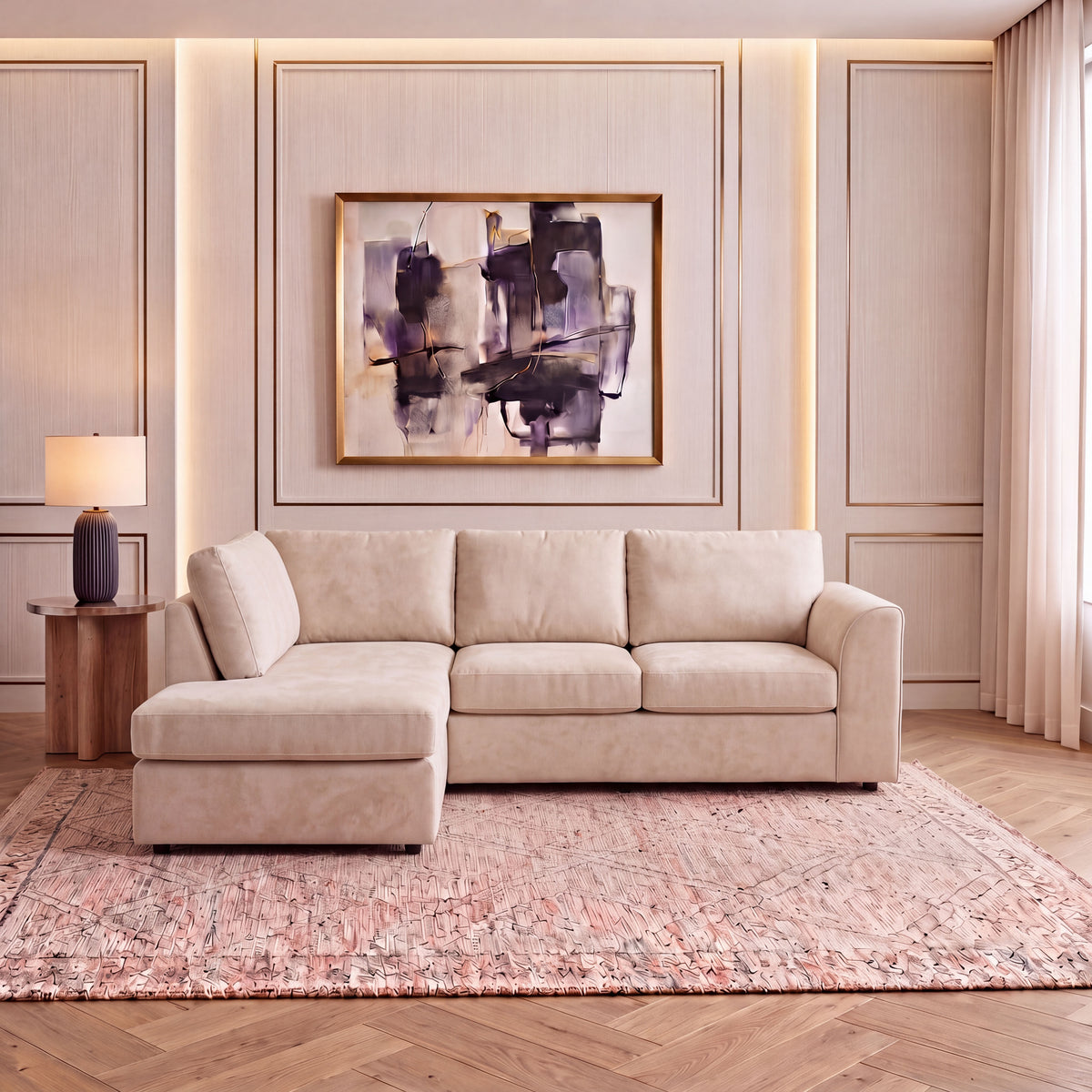 Plush Velvet Full Back L Shape Sofa