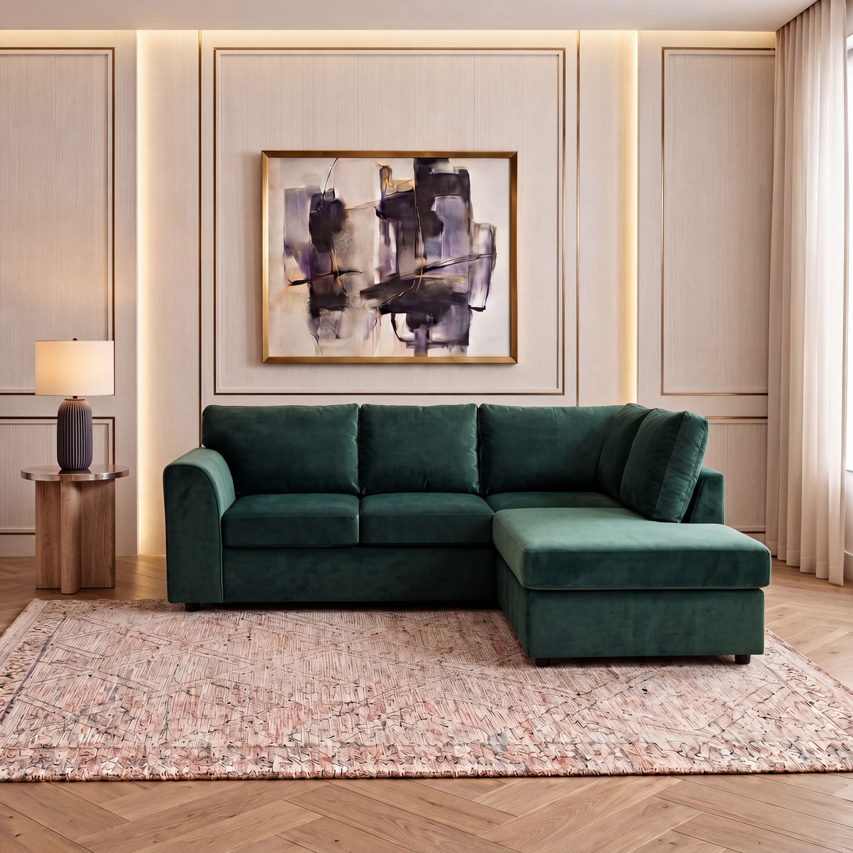 Plush Velvet Full Back L Shape Sofa