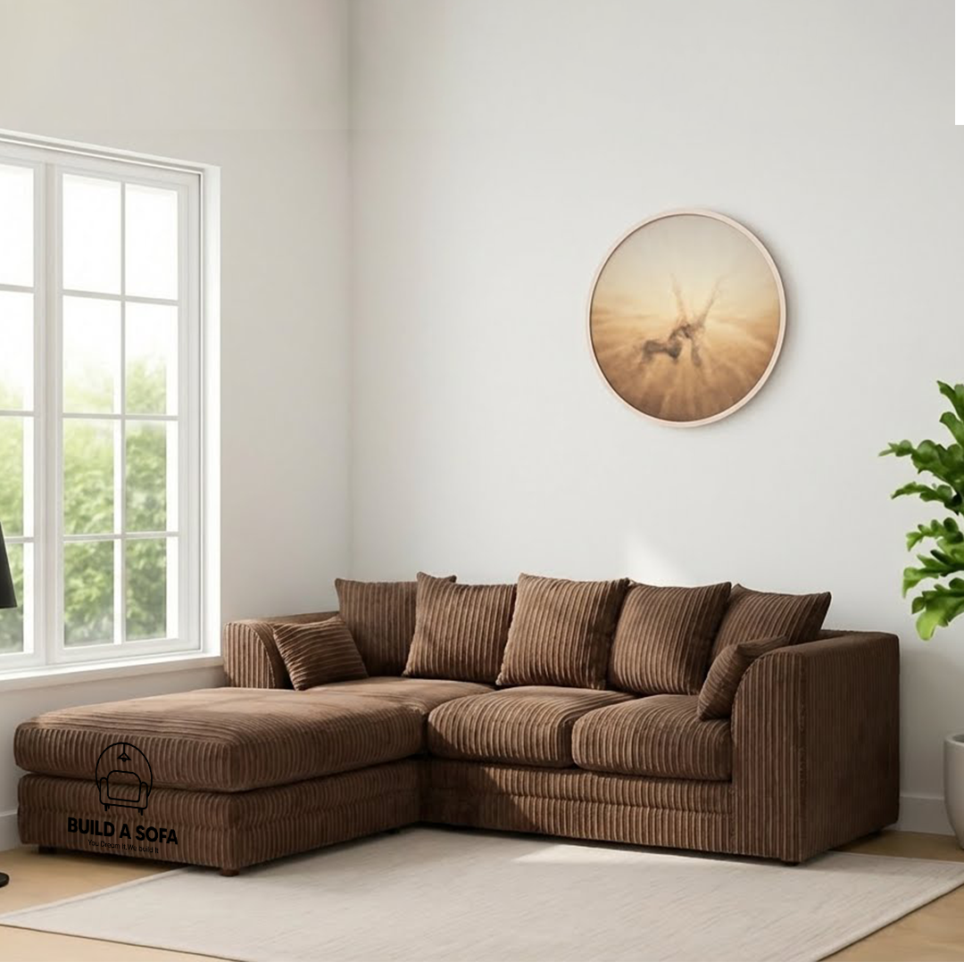 Jumbo Cord Fabric L Shape Scatter Back Sofa