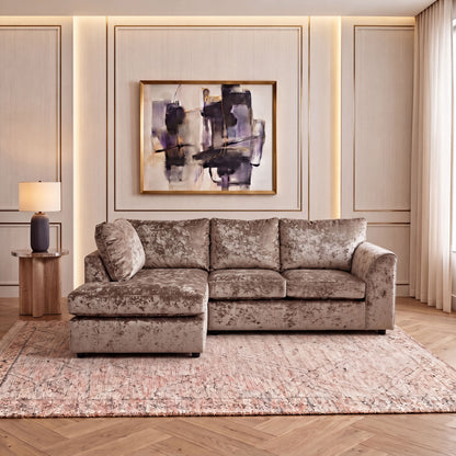 Crushed Velvet Full Back L Shape Sofa