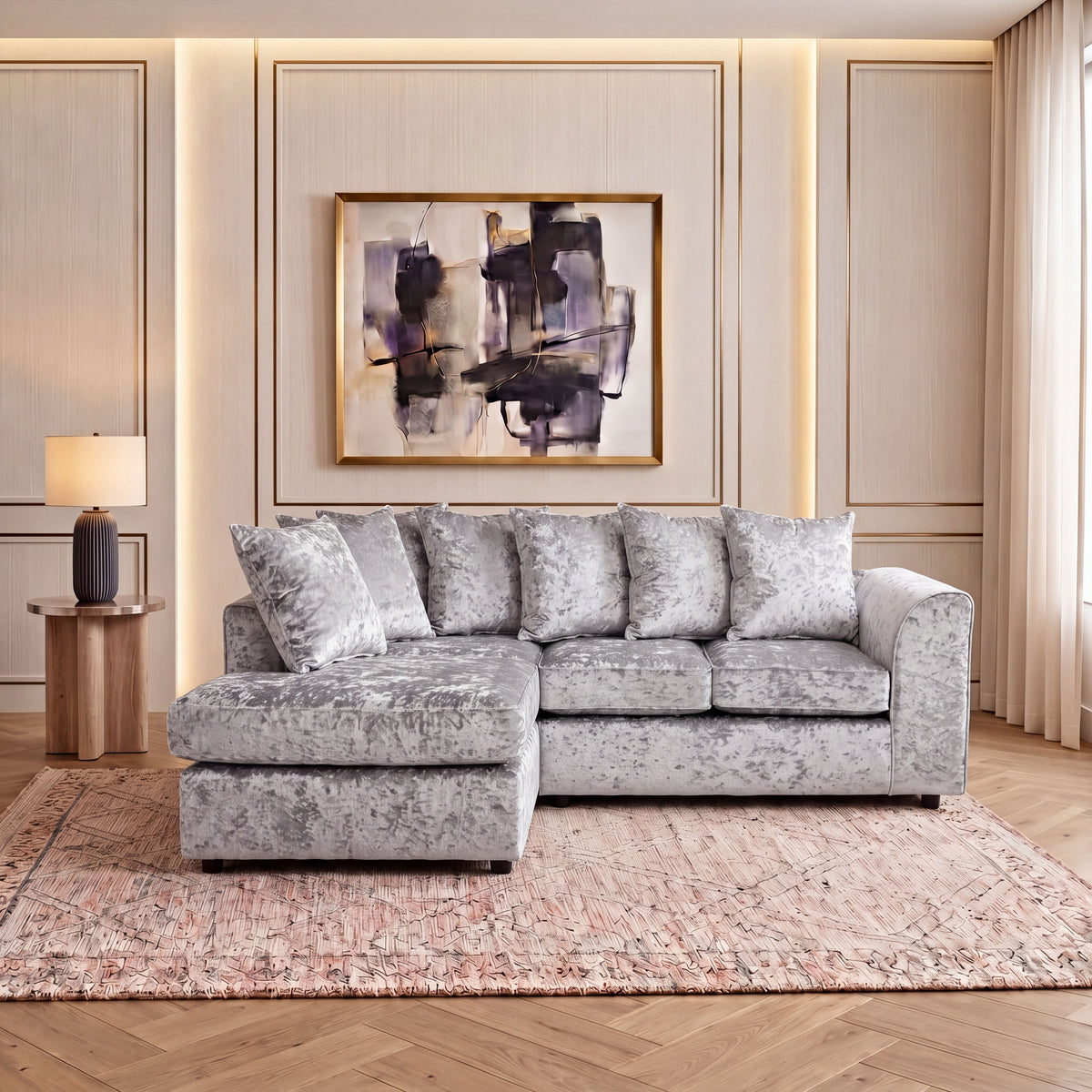 Crushed Velvet Scatter Back L Shape Sofa