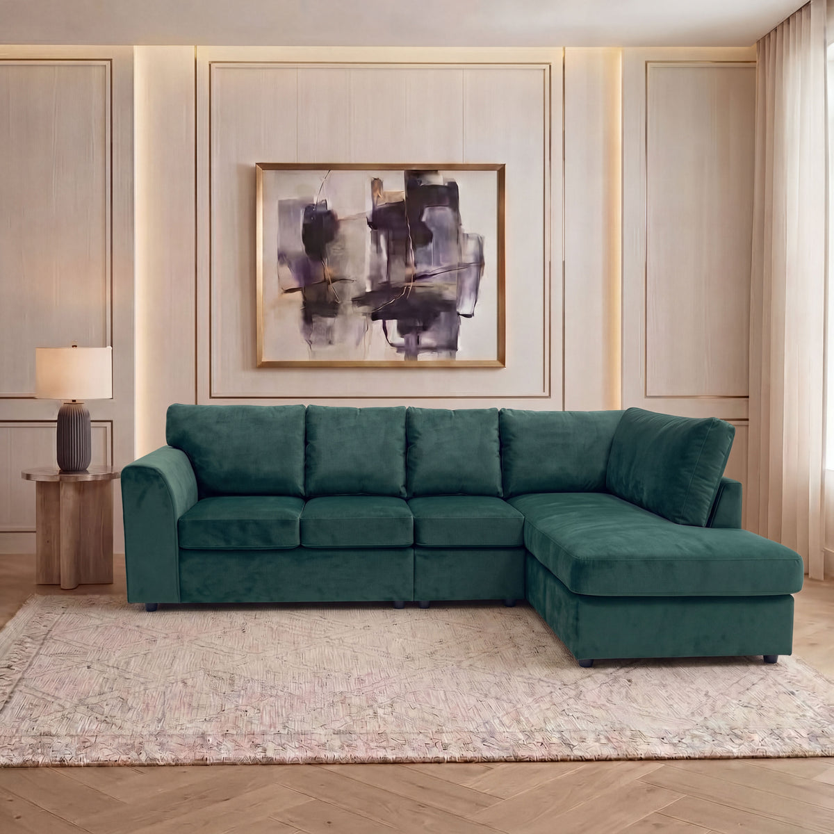 Plush Velvet Full Back XL L Shape Sofa