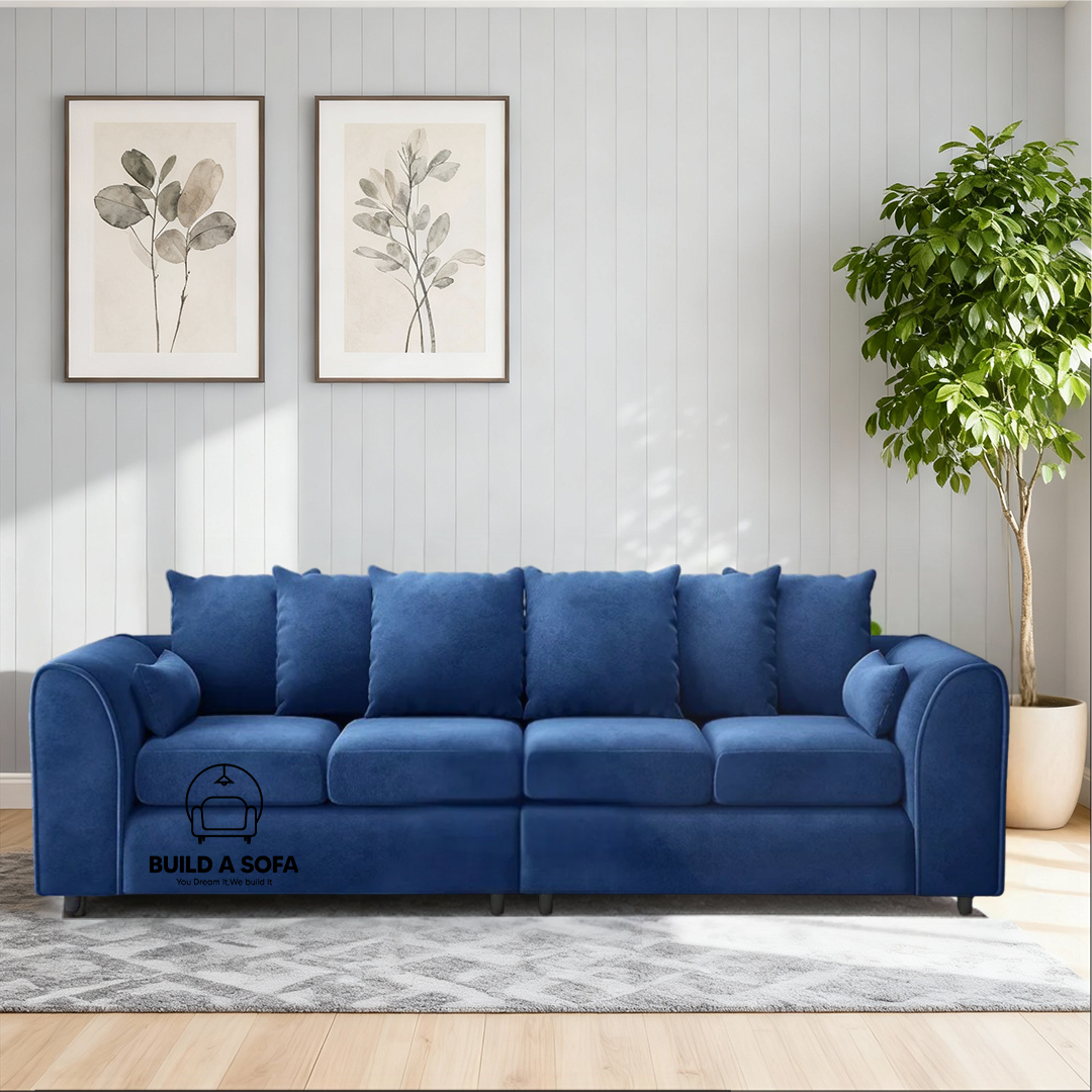 Plush Fabric 4 Seater Scatter Back Sofa