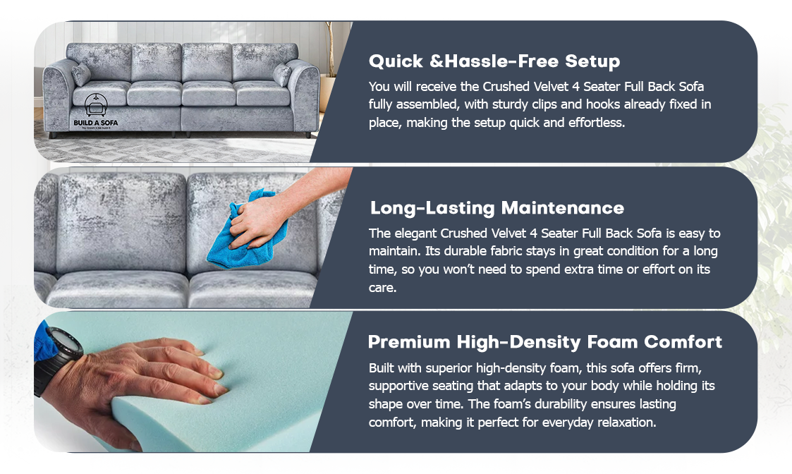 Crushed Velvet 4 Seater Full Back Sofa extra image 6