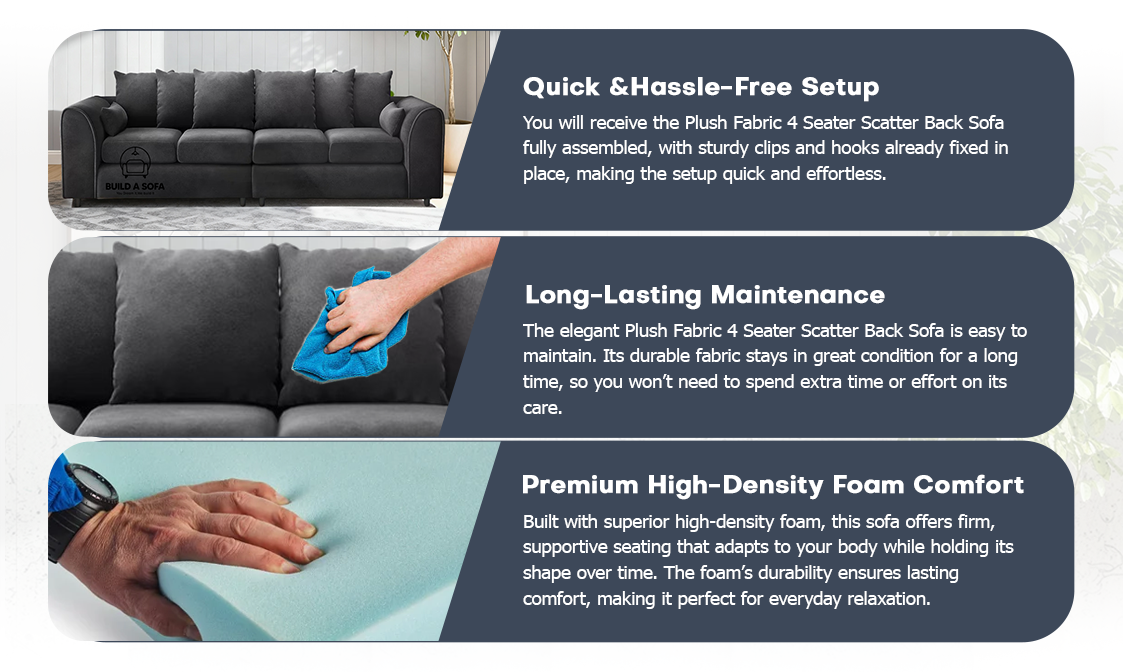 Plush Fabric 4 Seater Scatter Back Sofa extra image 6