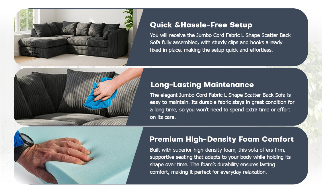 Jumbo Cord Fabric L Shape Scatter Back Sofa extra image 6