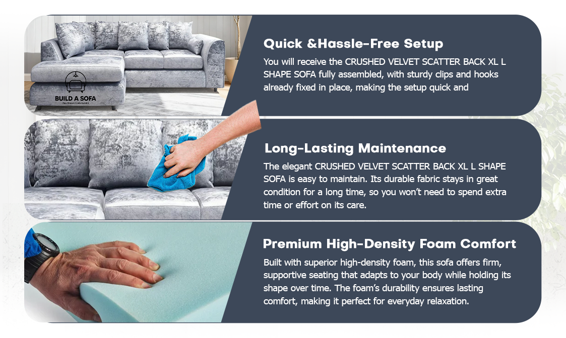 Crushed Velvet Scatter Back XL L Shape Sofa extra image 6