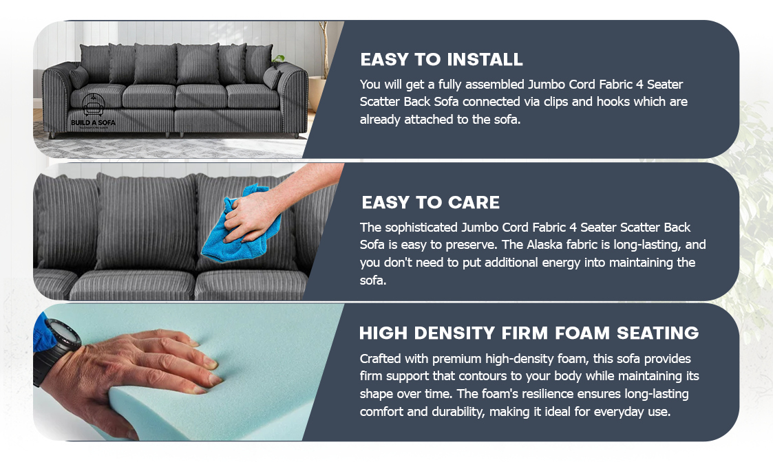 Jumbo Cord Fabric 4 Seater Scatter Back Sofa extra image 6