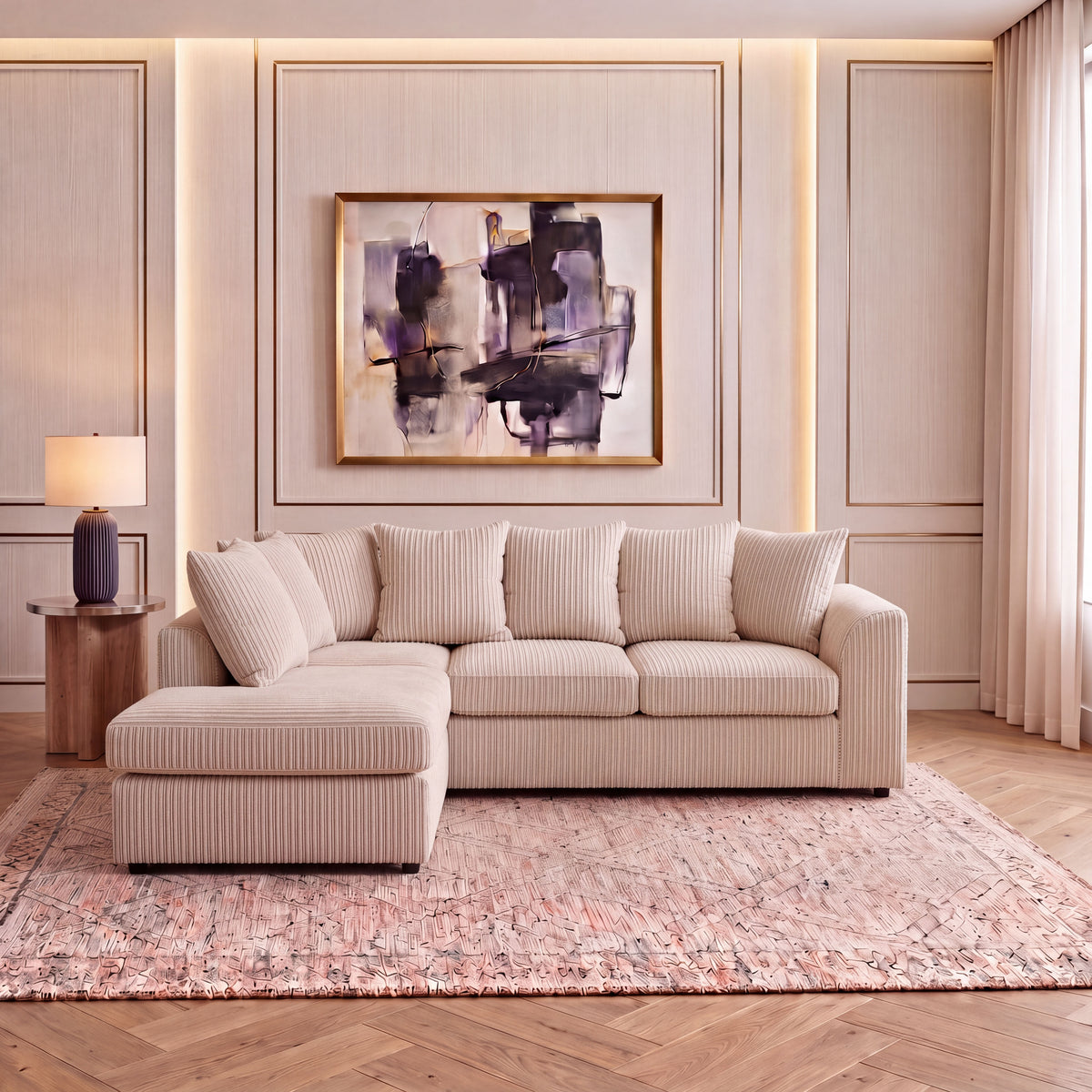Jumbo Cord Fabric L Shape Scatter Back Sofa