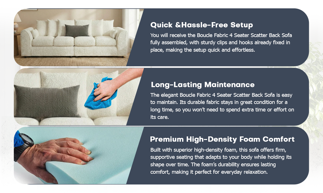 Boucle Fabric 4 Seater Scatter Back Sofa extra image 6