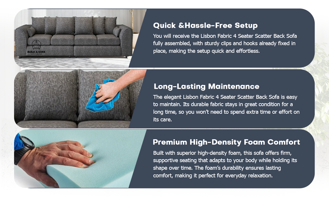 Lisbon Fabric 4 Seater Scatter Back Sofa extra image 6