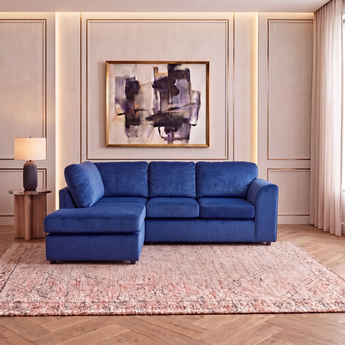 Plush Velvet Full Back L Shape Sofa