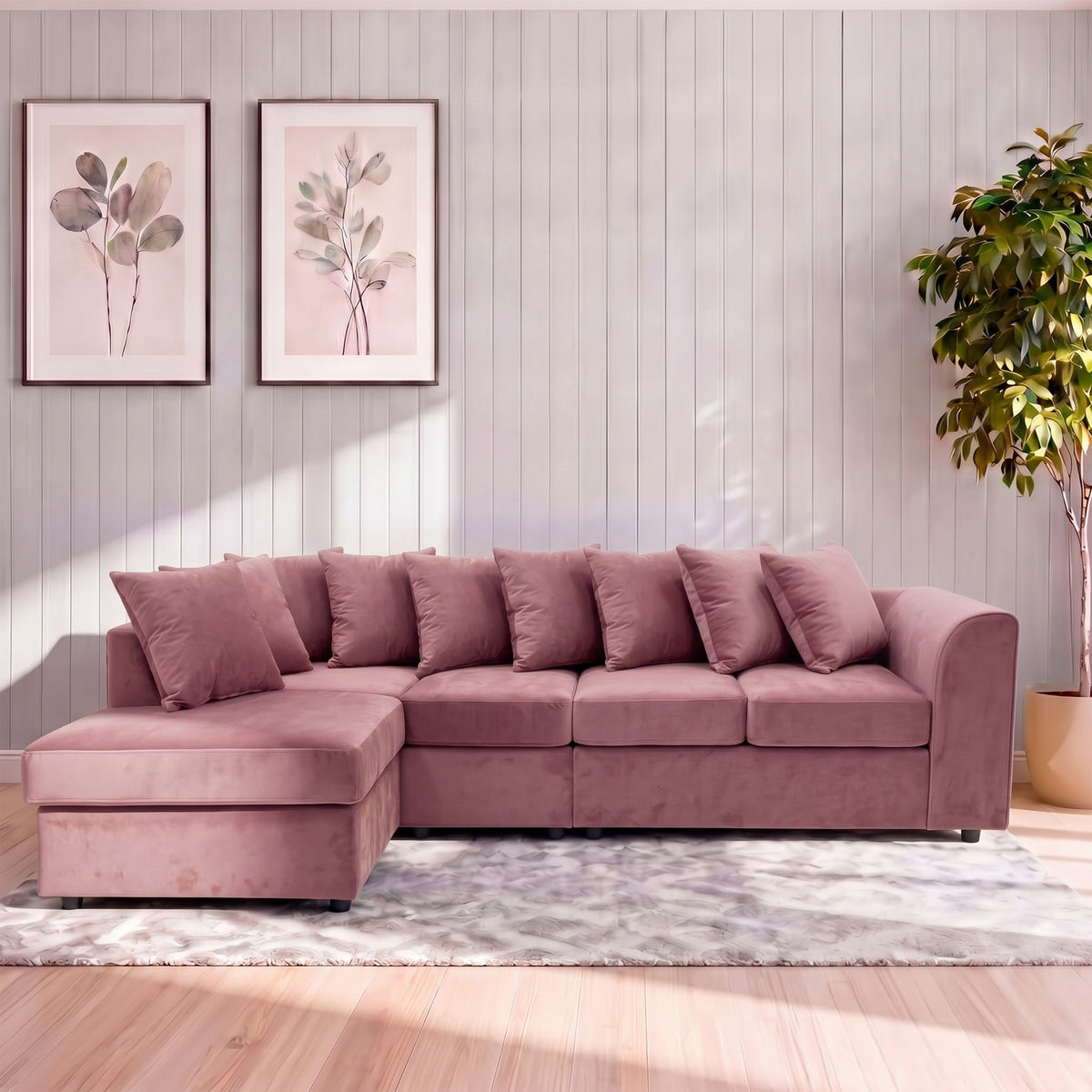 Plush Velvet Scatter Back XL L Shape Sofa