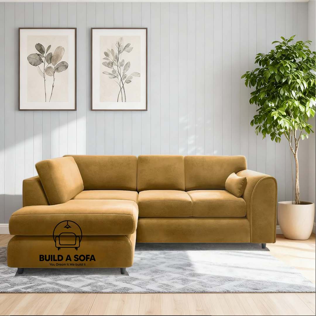 Plush Velvet Full Back L Shape Sofa