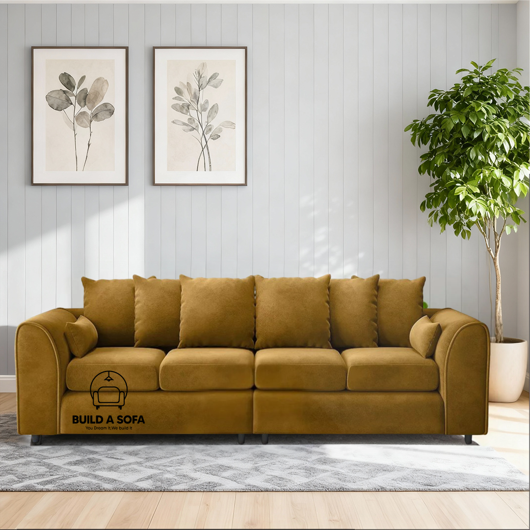 Plush Fabric 4 Seater Scatter Back Sofa