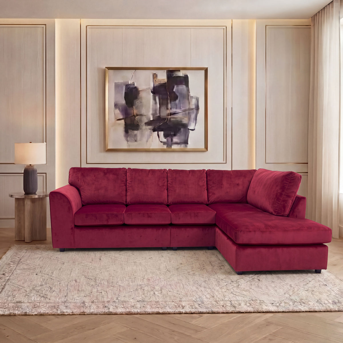 Plush Velvet Full Back XL L Shape Sofa