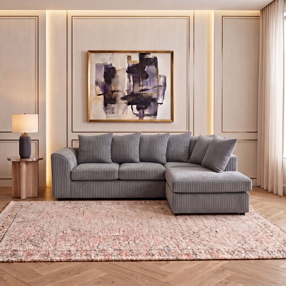 Jumbo Cord Fabric L Shape Scatter Back Sofa