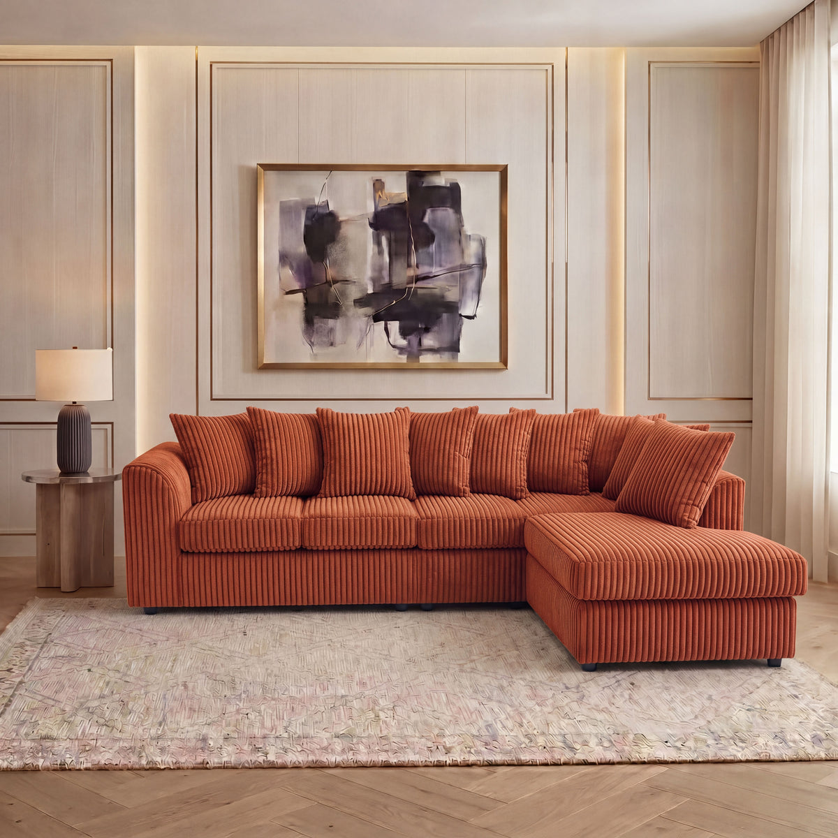 XL Jumbo Cord Fabric L Shape Scatter Back Sofa