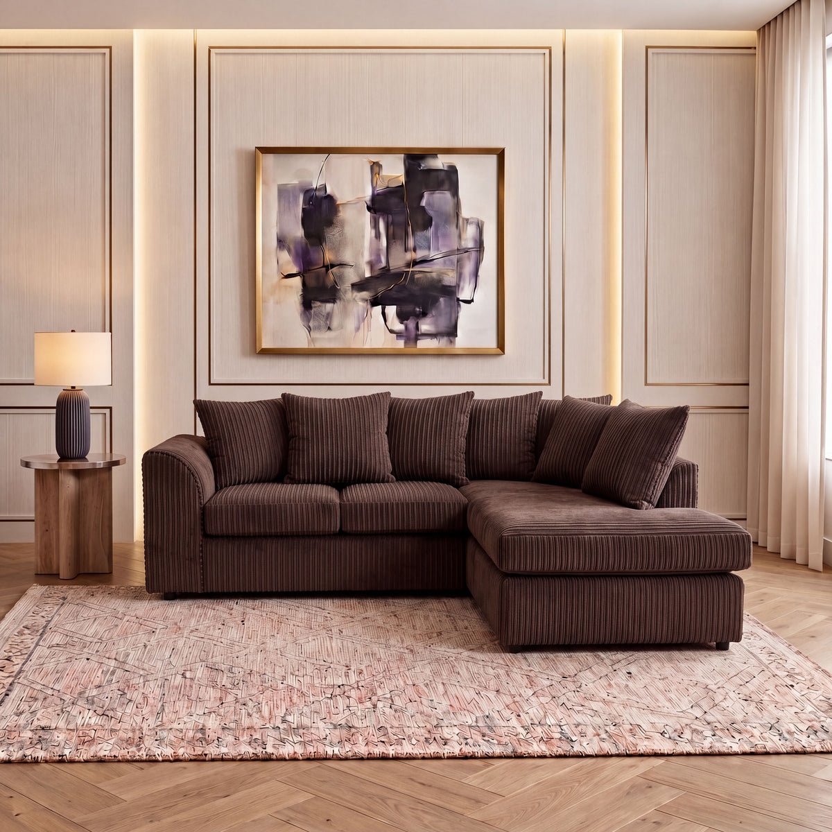 Jumbo Cord Fabric L Shape Scatter Back Sofa