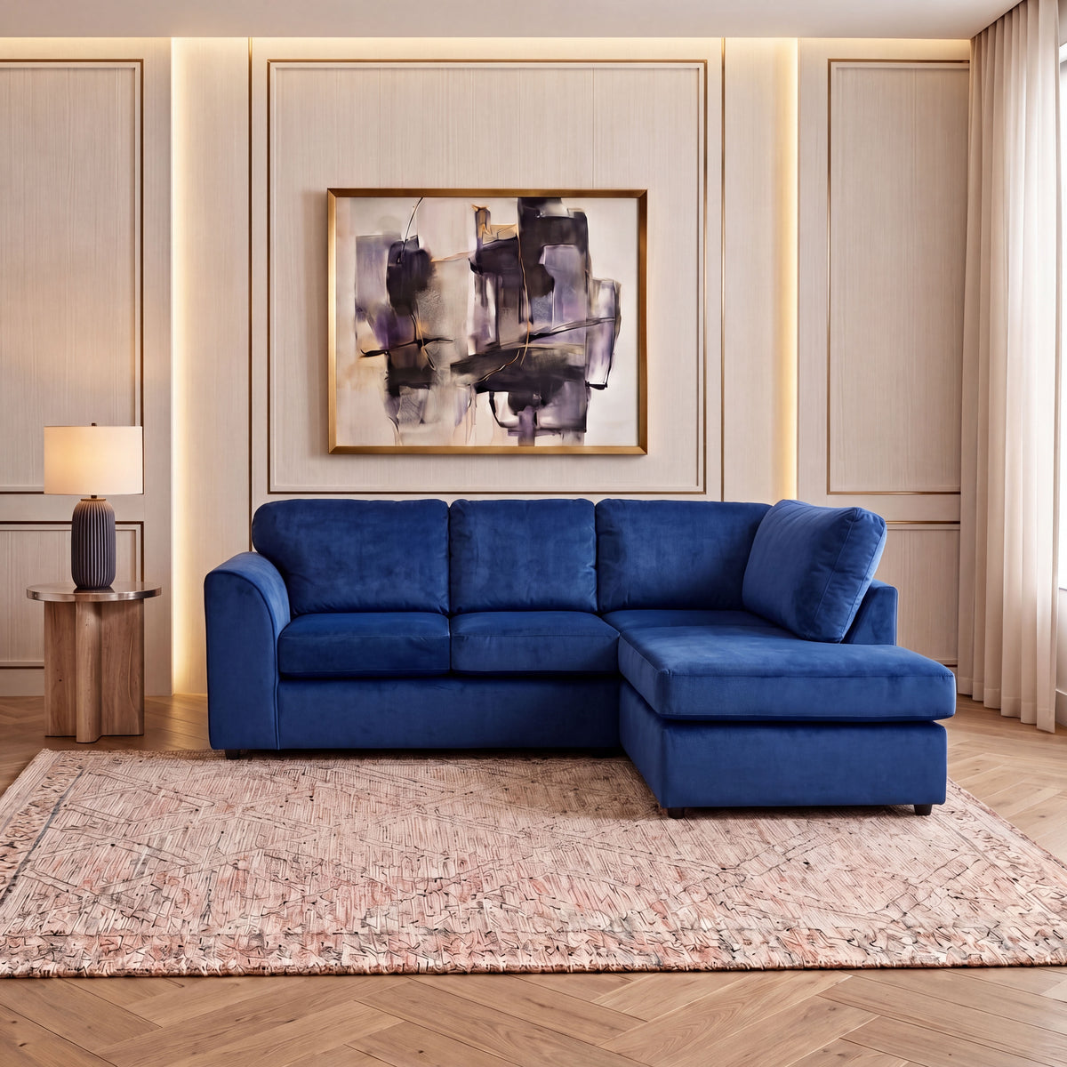 Plush Velvet Full Back L Shape Sofa