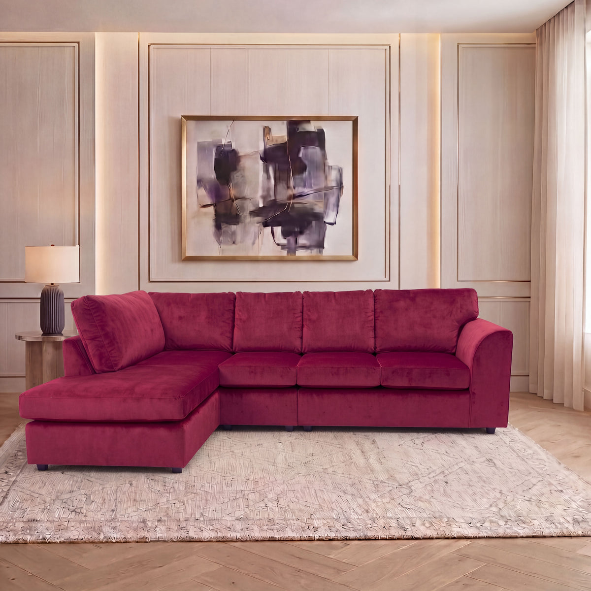 Plush Velvet Full Back XL L Shape Sofa