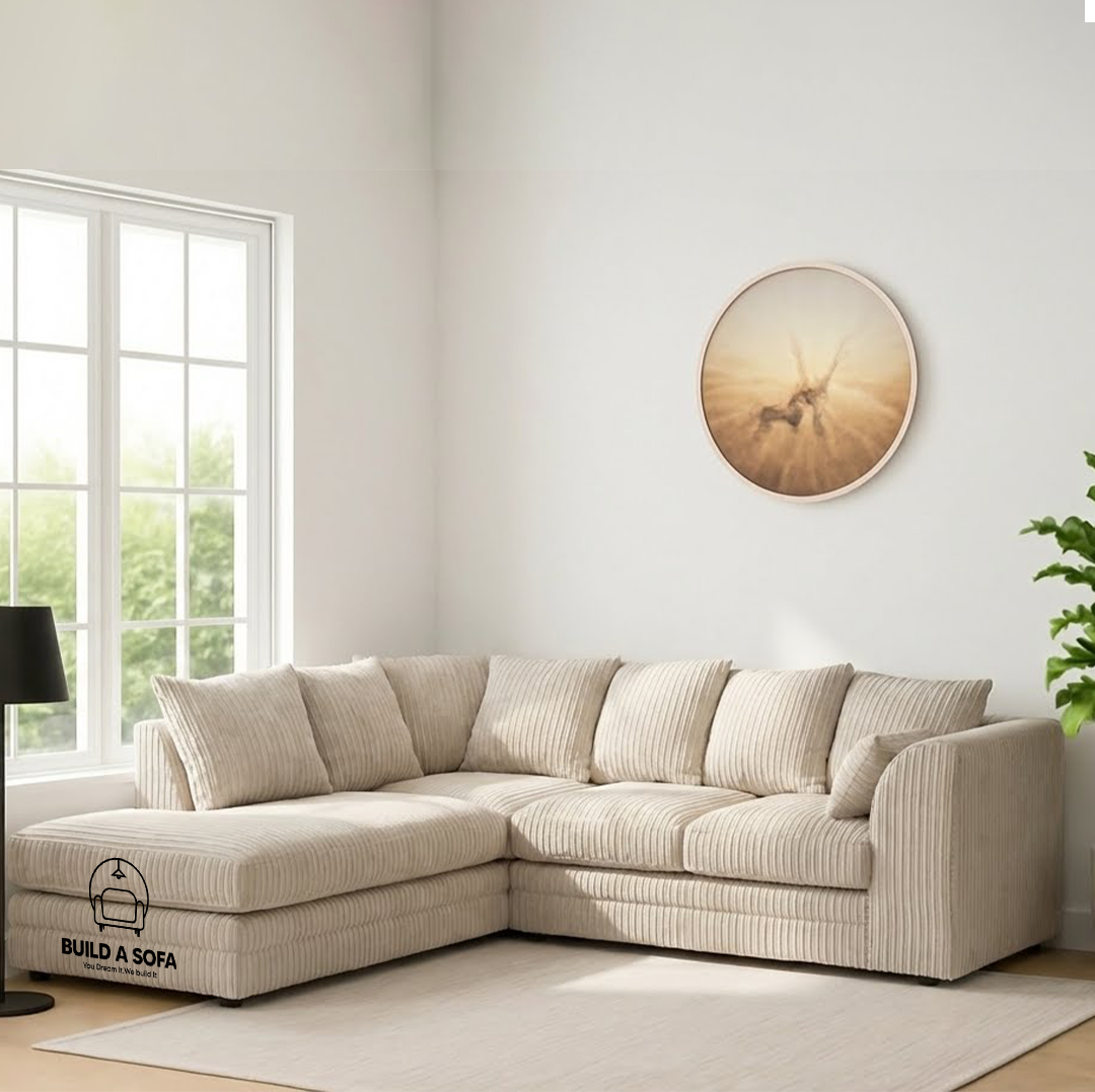 Jumbo Cord Fabric L Shape Scatter Back Sofa