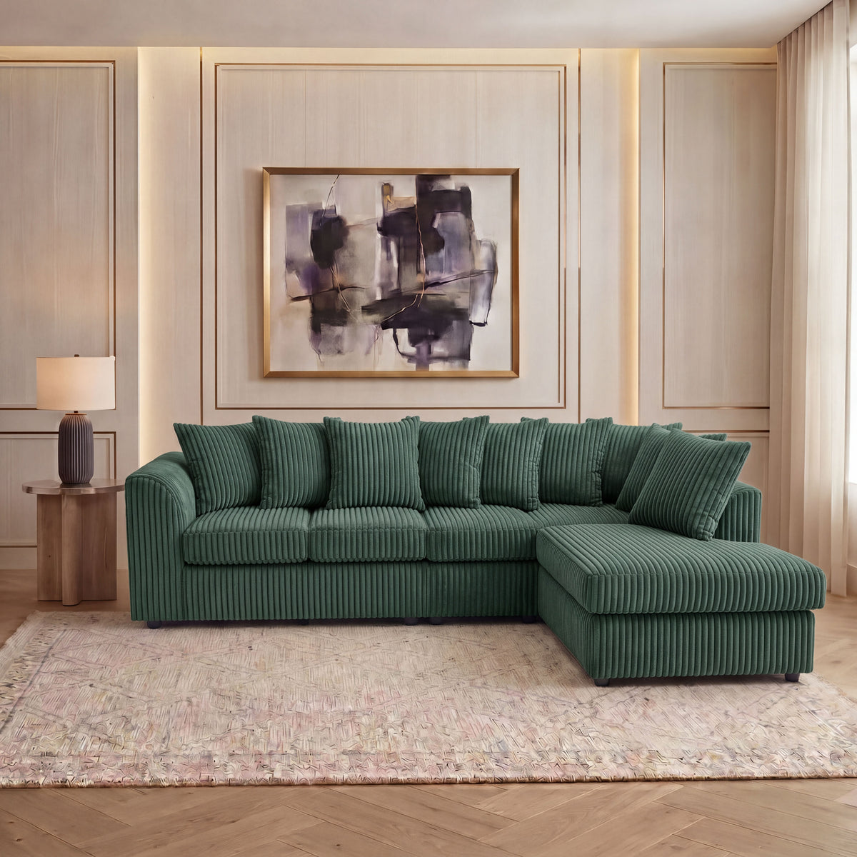 XL Jumbo Cord Fabric L Shape Scatter Back Sofa